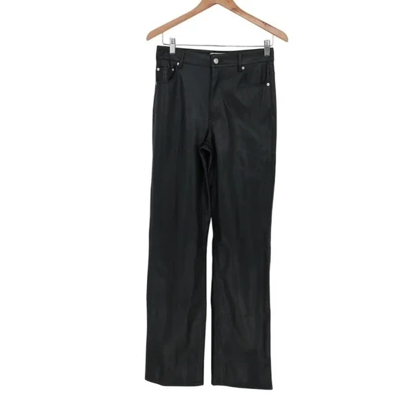 Zara ZW '90s Pants Womens 4 Black Faux Leather Wide Leg Outdoor Streetwear - Picture 2 of 7